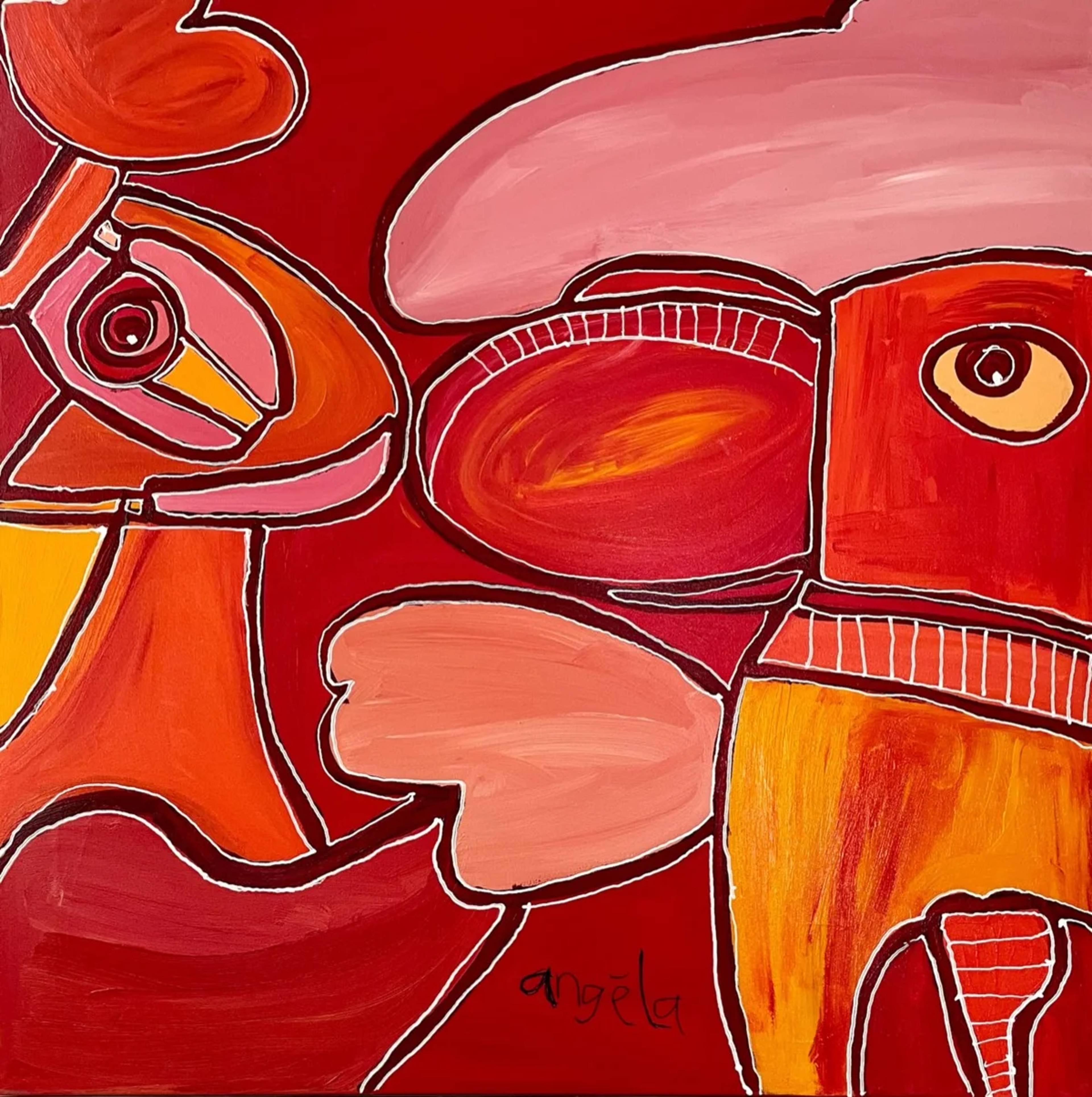 Vrienden — schilderij door Angéla van Vught, 80 × 80 cm
