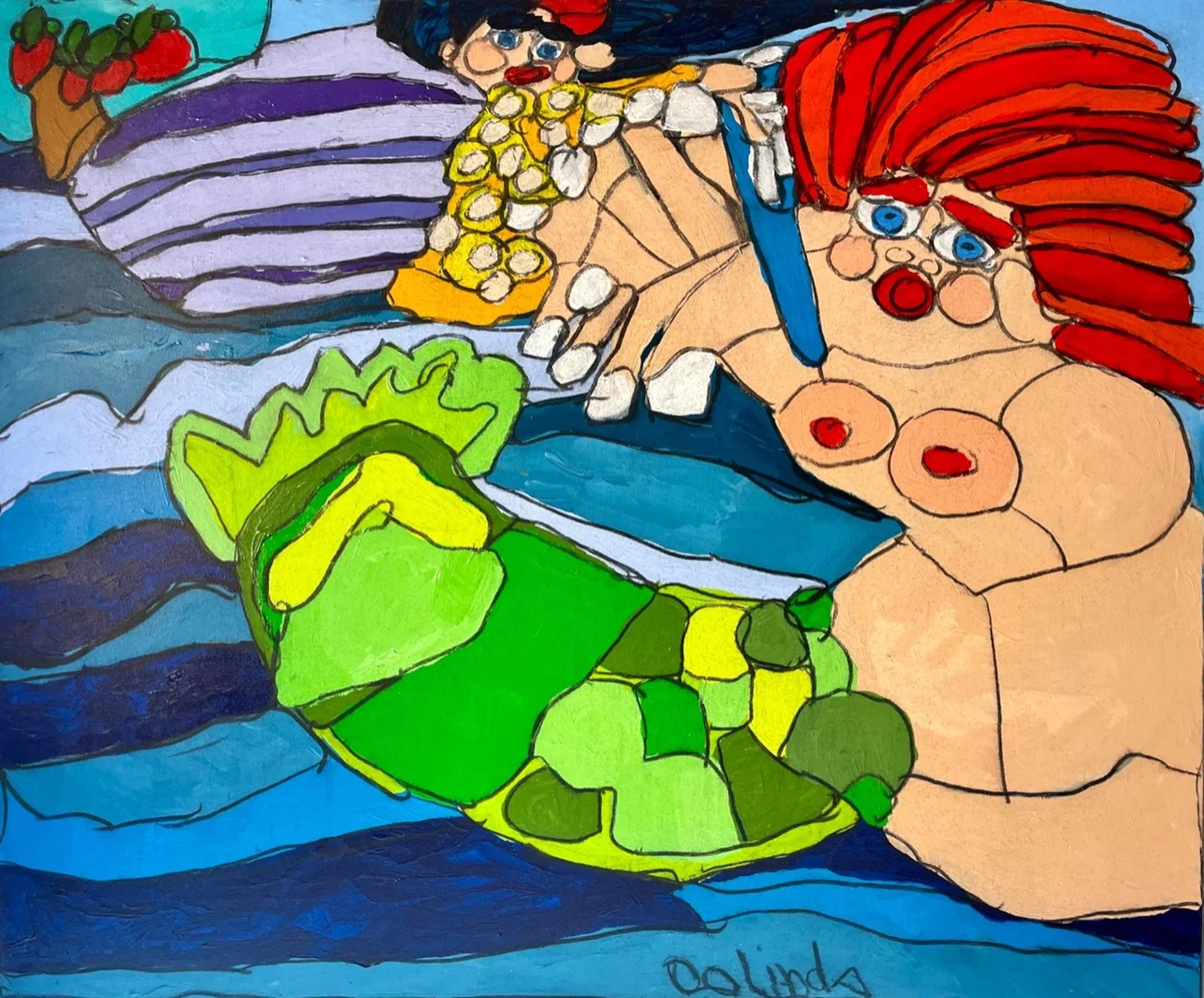 Zeemeerminnen — schilderij door Dolinda Possemis, 100 × 120 cm
