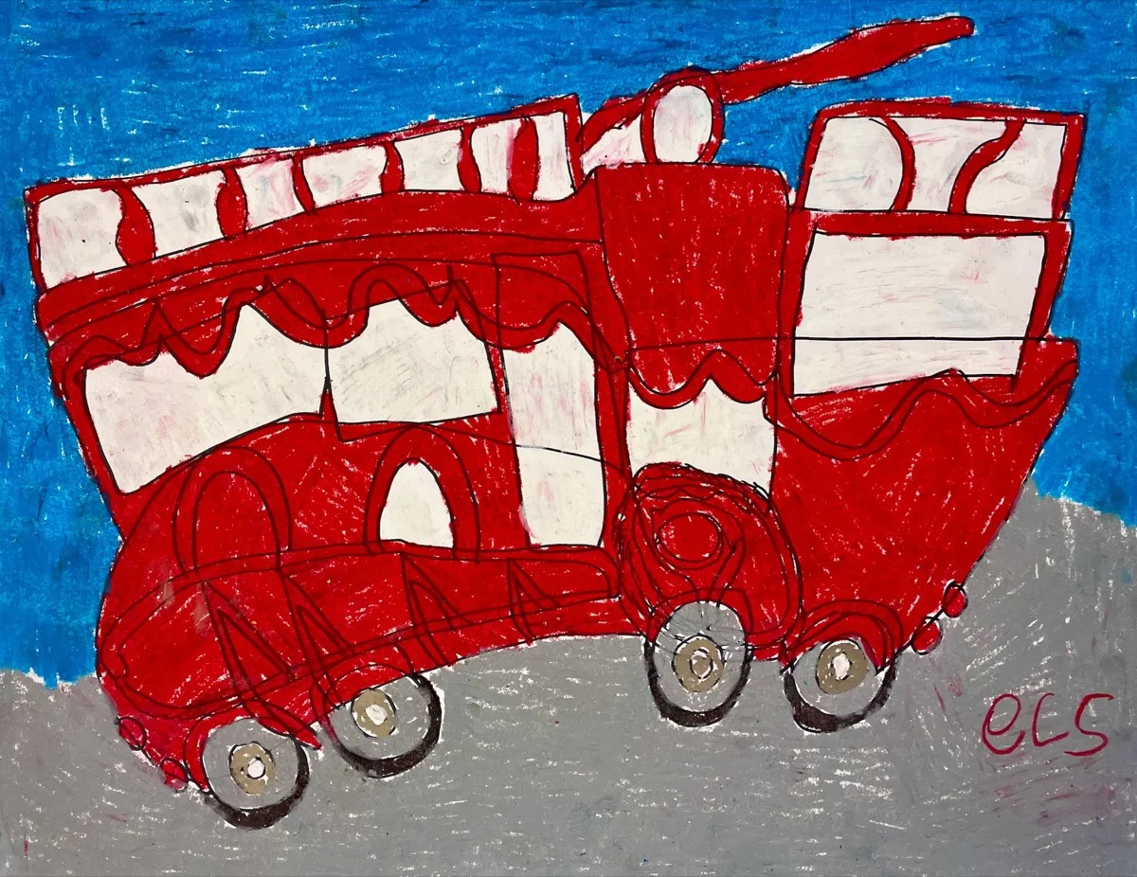 Brandweerauto — schilderij door Els de Ruiter, 50 × 65 cm