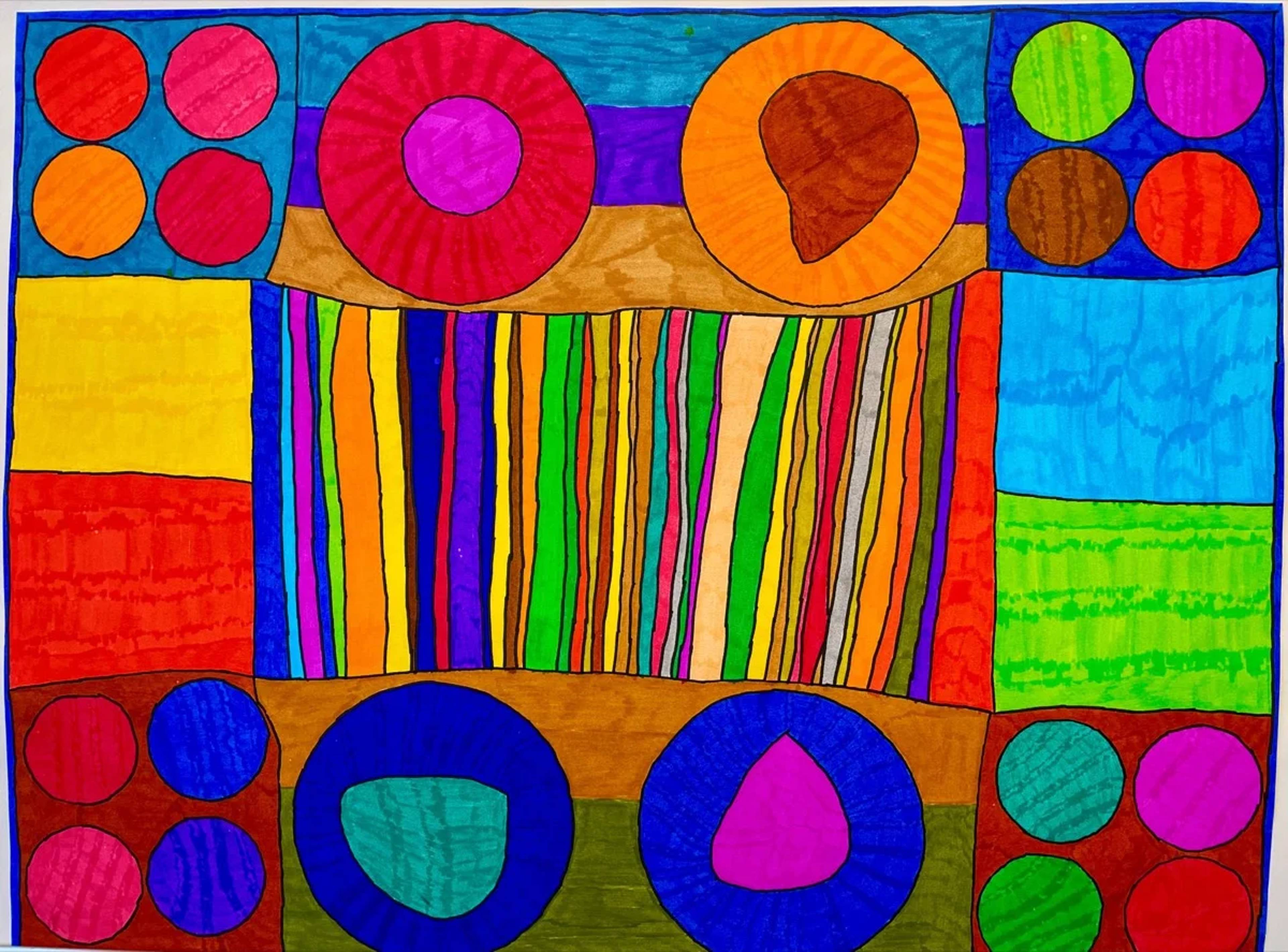 Cirkels en vlakken — schilderij door Jazzy van den Worm, 50 × 65 cm