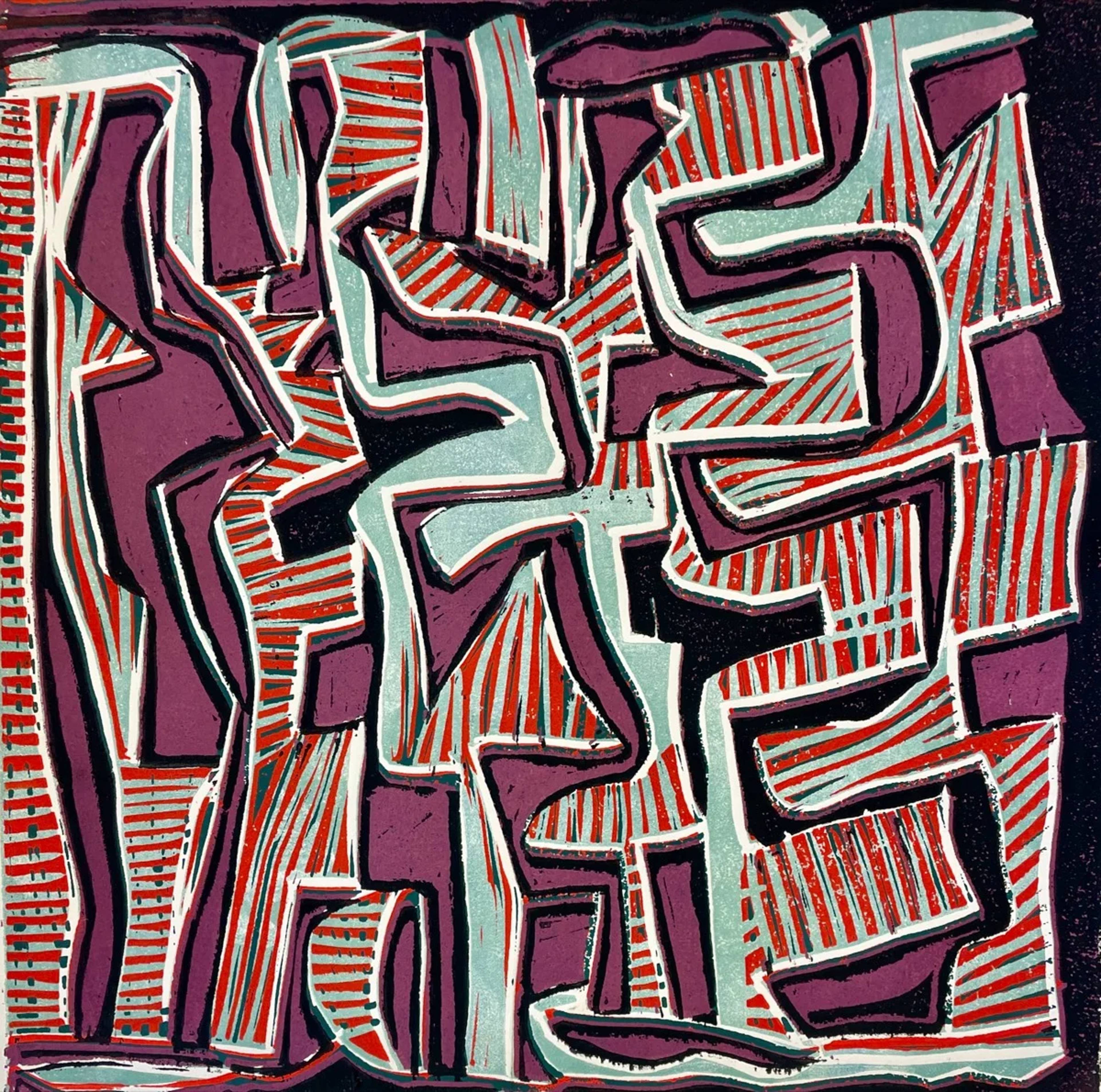 Abstracte lino 2 — schilderij door Leo Goedbloed, 30 × 30 cm