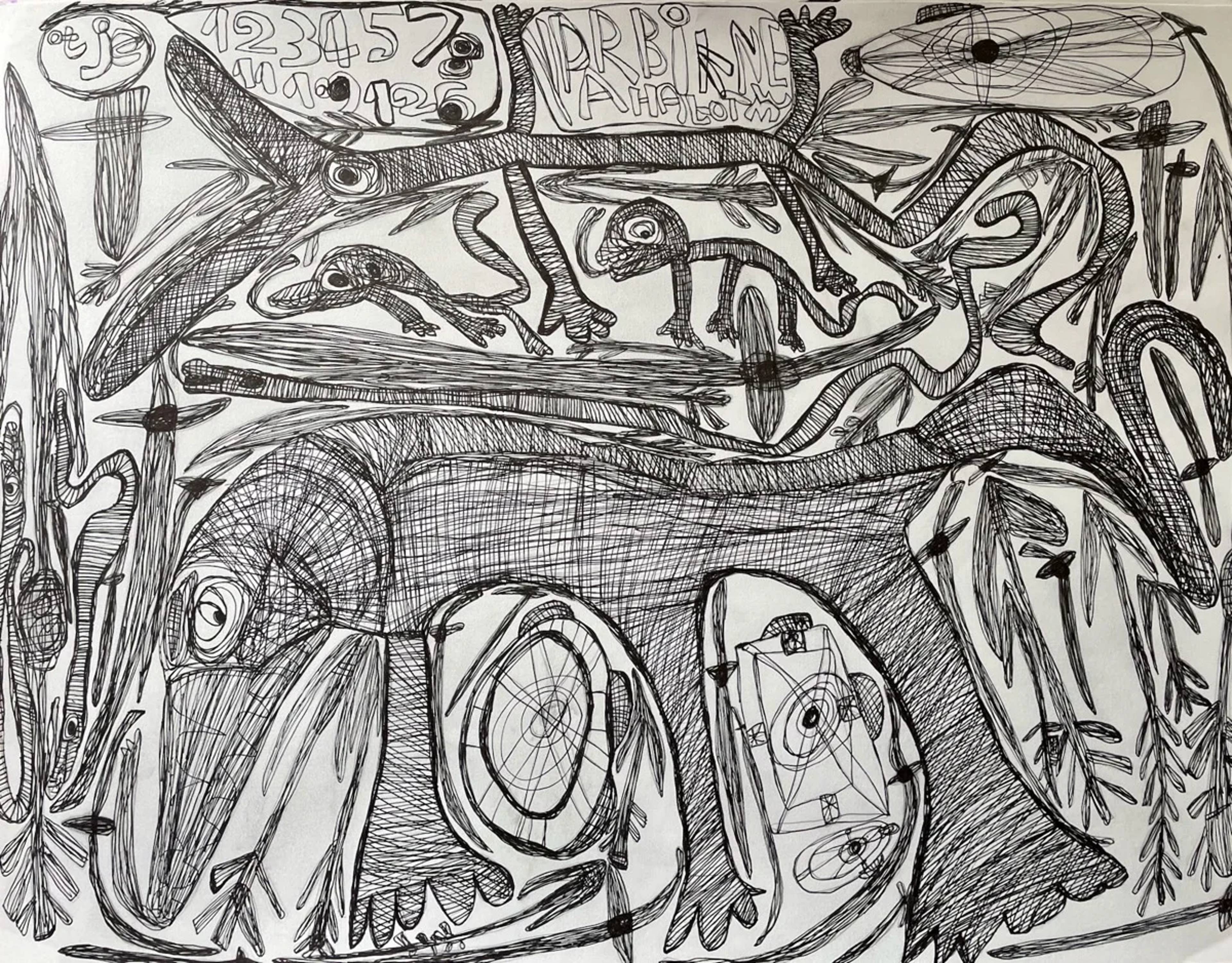 Monsters 1 — schilderij door Otje Berhitu, 70 × 90 cm