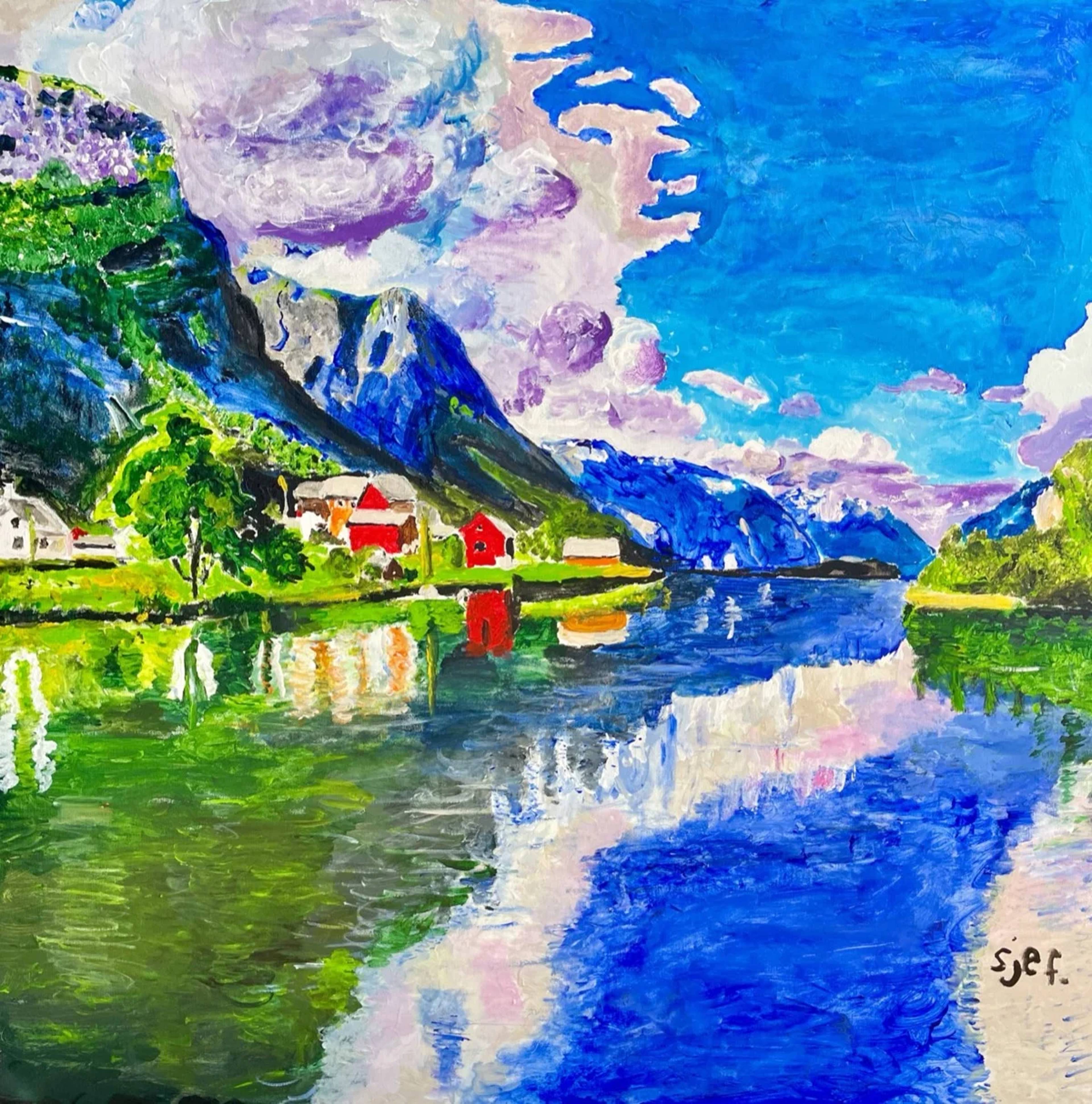 Zweden — schilderij door Sjef de Vries, 80 × 80 cm